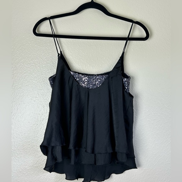 Free People Turn It On Beaded Sparkly Cami Top Black - Picture 3 of 5